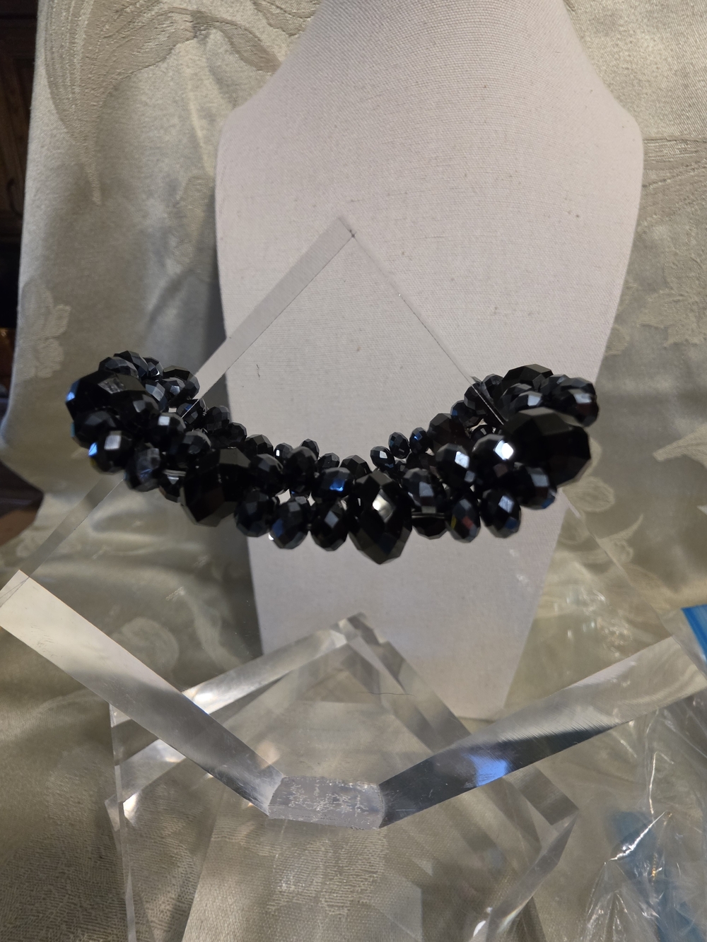 #1316 Black Faceted Bead Statement Bracelet - Women Jewelry